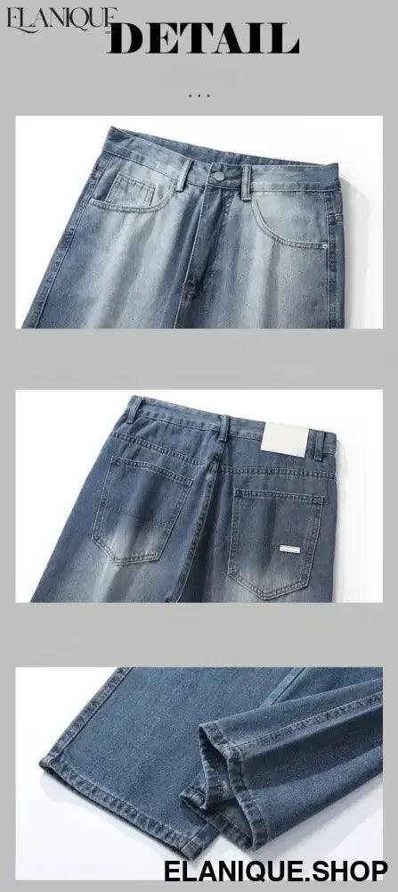 Men Designer Jeans Autumn New Embroidered Label Gradient Fashion Trousers Denim Male Korean Wide Straight Casual Pants - Elanique