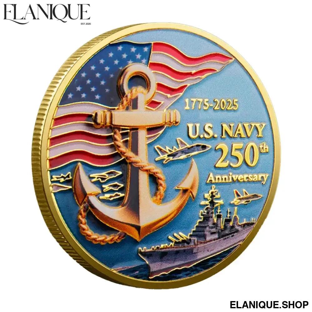 Navy 250th Anniversary Coin - Gold Plated U.S. Navy 1775-2025 - Elanique
