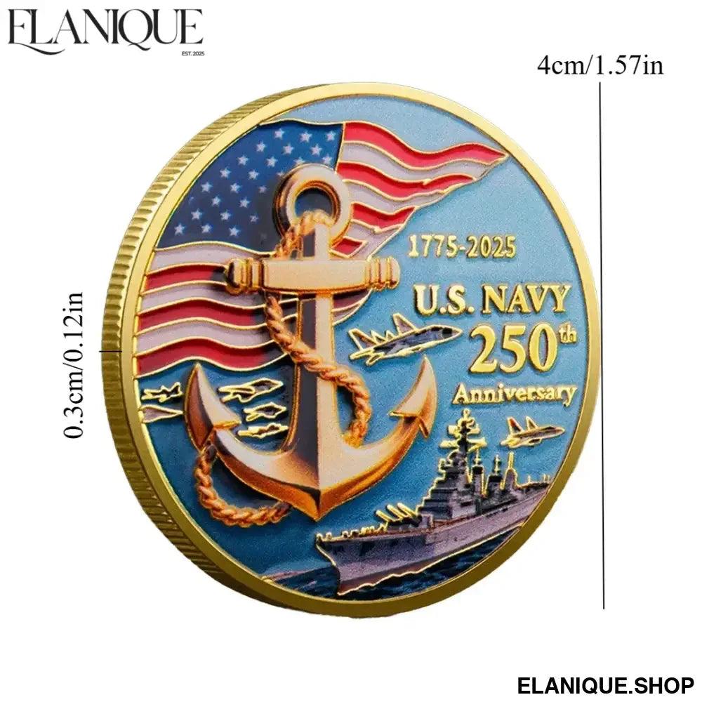 Navy 250th Anniversary Coin - Gold Plated U.S. Navy 1775-2025 - Elanique