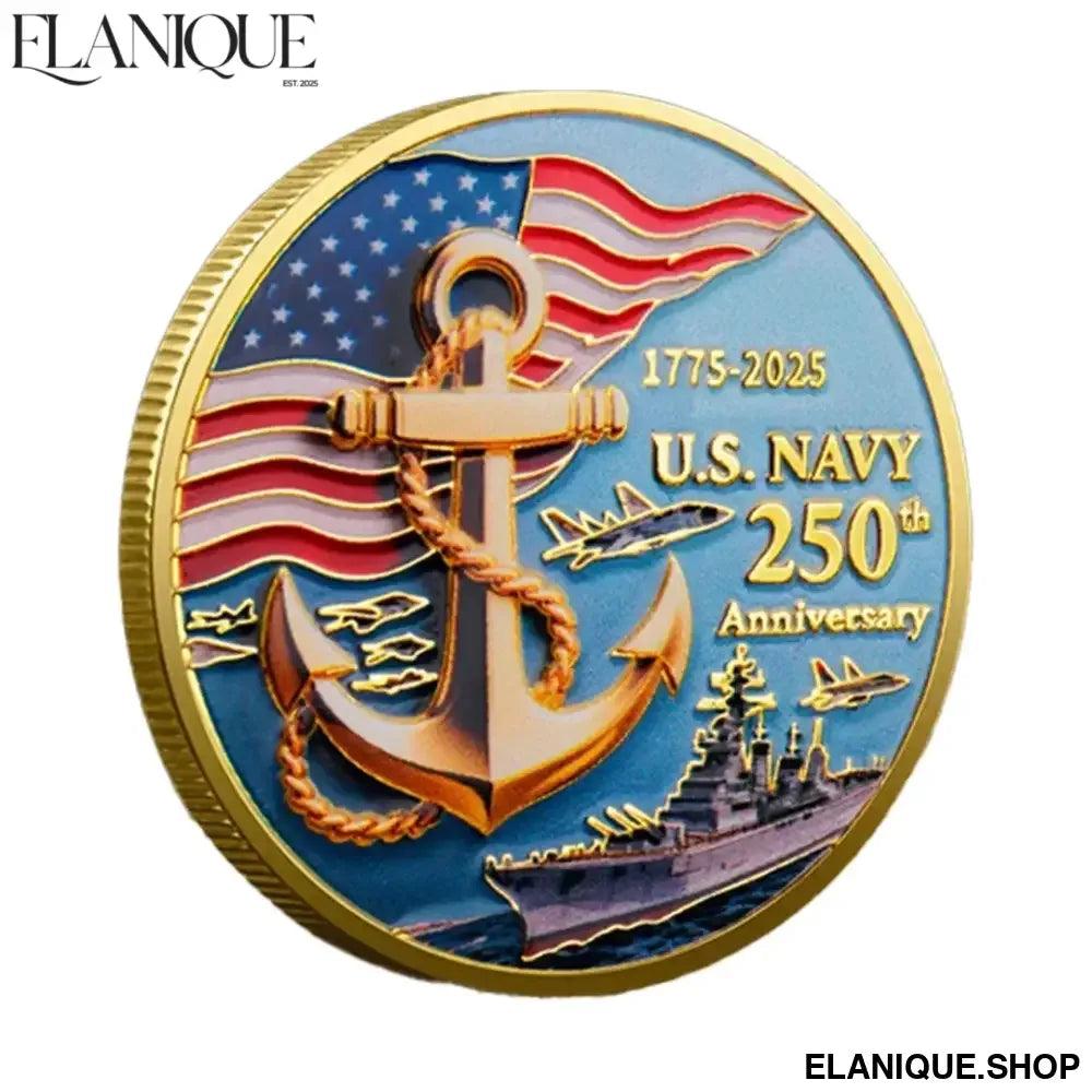Navy 250th Anniversary Coin - Gold Plated U.S. Navy 1775-2025 - Elanique