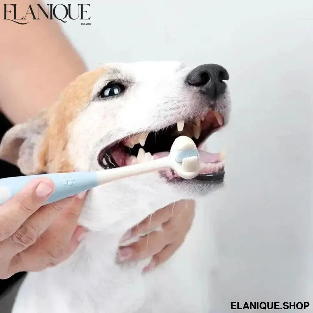 Pet Toothbrush 360 Degree 3-Sided Brush Head Cleans Gentle On Gums And Teeth Dog Cat Toothbrush Toothpaste Set - Elanique