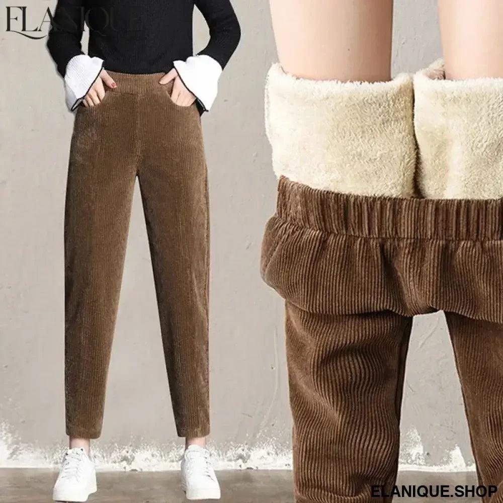Plush Thick Casual Pants Women Corduroy Warm Pants Autumn Winter Leggings High Waist Harem Pants Trousers Women Брюкиженские - Elanique