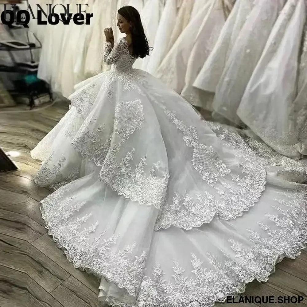 Princess Plus Size Wedding Dress 2025 | Lace Applique Long Sleeve - Elanique