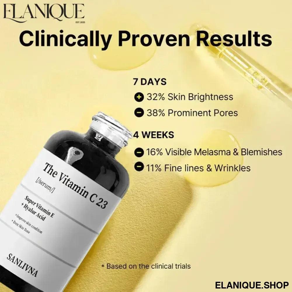 Pure Vitamin C 23% Serum with Vitamin E and Hyaluronic Acid, Brightening and Moisturizing Face Serum, Improves Skin Tone 20g - Elanique