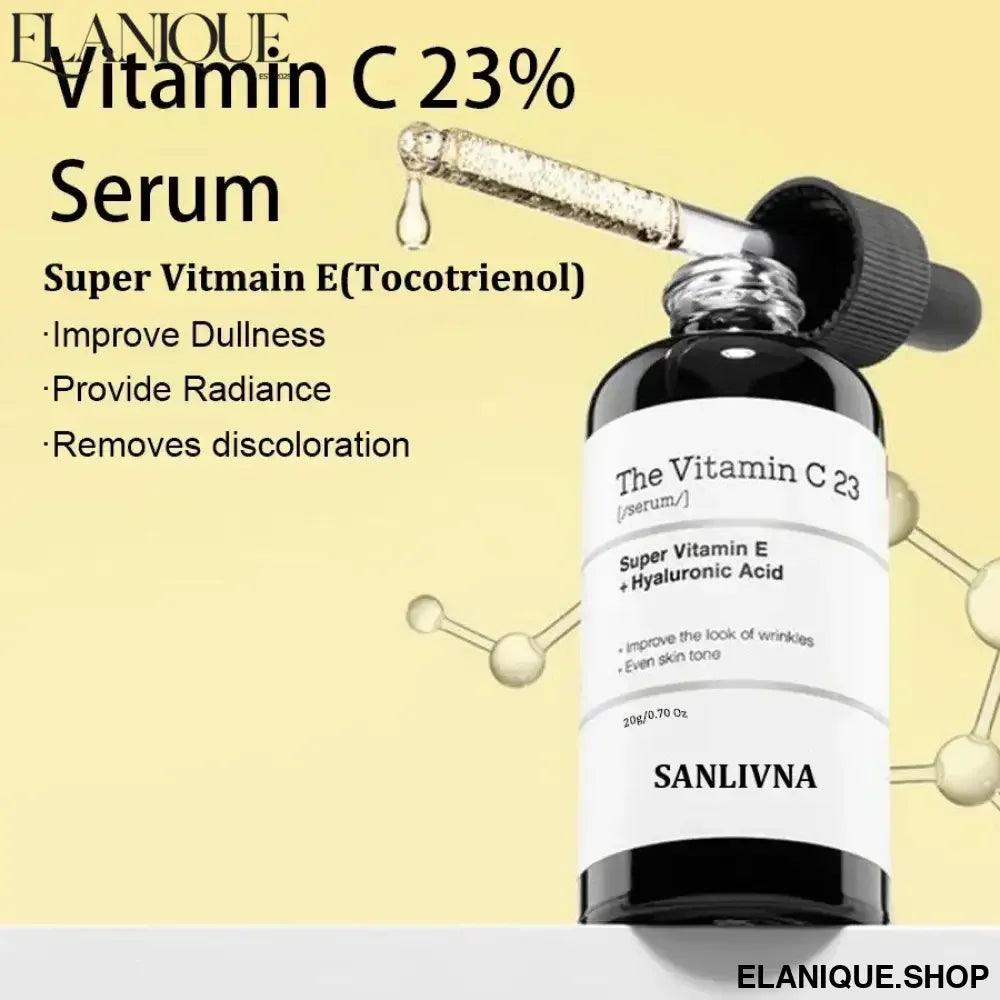 Pure Vitamin C 23% Serum with Vitamin E and Hyaluronic Acid, Brightening and Moisturizing Face Serum, Improves Skin Tone 20g - Elanique
