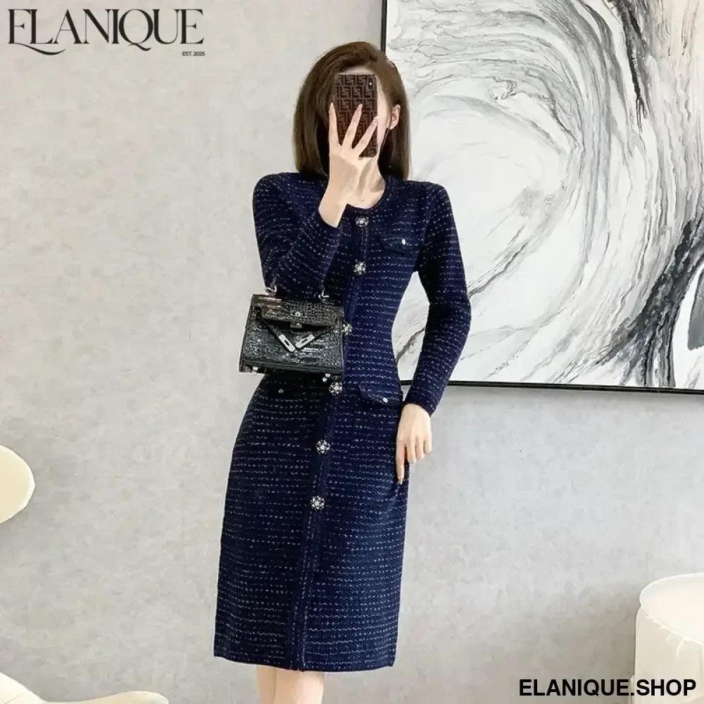 Royal Blue Bodycon Sweater Dress | Knit Office Midi - Elanique