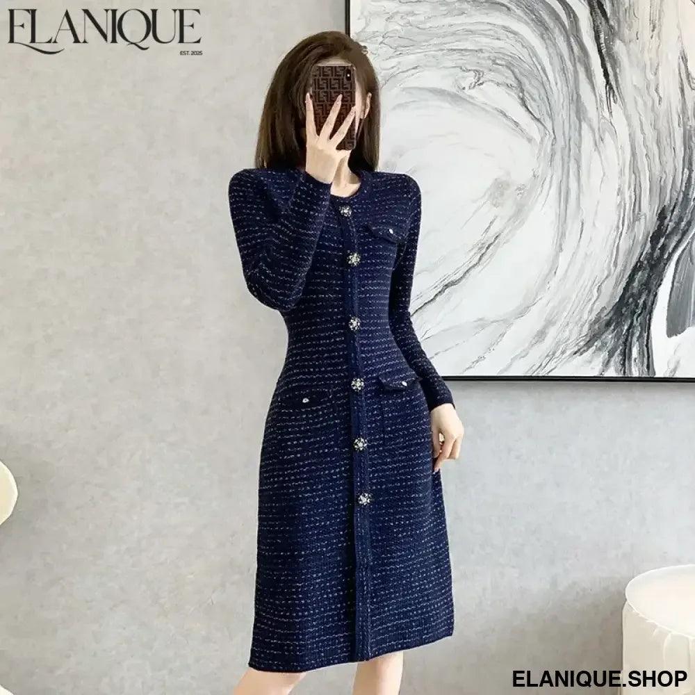 Royal Blue Bodycon Sweater Dress | Knit Office Midi - Elanique