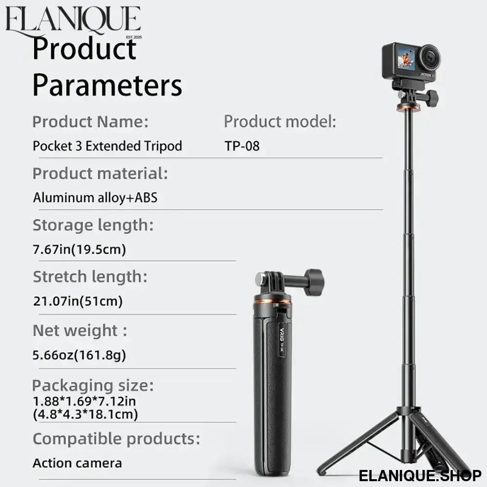 Selfie Stick Tripod for DJI Action 5 Pro/Osmo 360/Pocket 3/Insta360 X5 Adjustable Length Tripods Stand Photography Accessories - Elanique