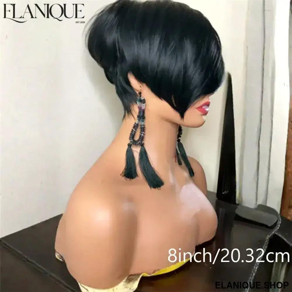 Short Bob Straight Human Hair Wigs Natural Black Brazilian Virgin Hair Pixie Cut Wig For Black Women Full Machine Made Wigs - Elanique