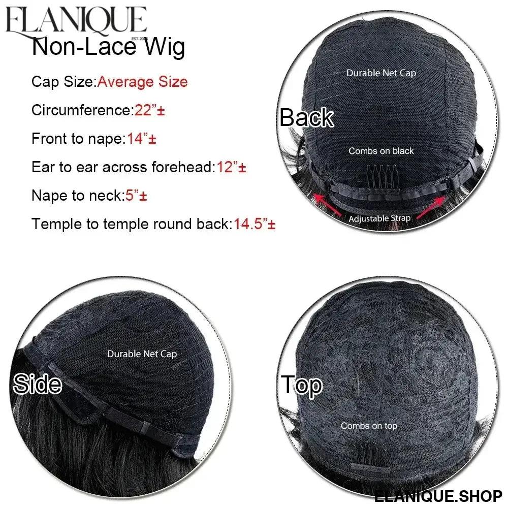 Short Bob Straight Human Hair Wigs Natural Black Brazilian Virgin Hair Pixie Cut Wig For Black Women Full Machine Made Wigs - Elanique