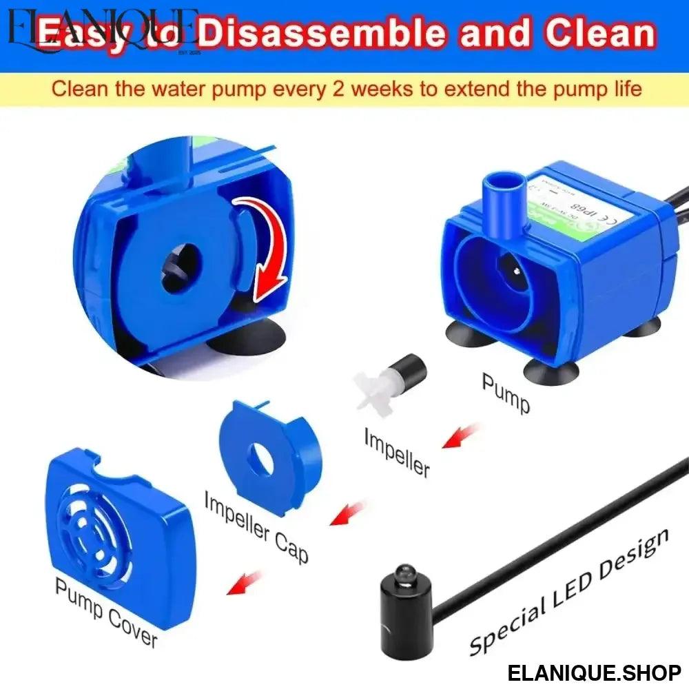 Water Pump Pet Cat Water Fountain Pump With LED Light - Replacement Motor For Cats Dogs Water Dispenser - USB Plug Pet Accessory - Elanique