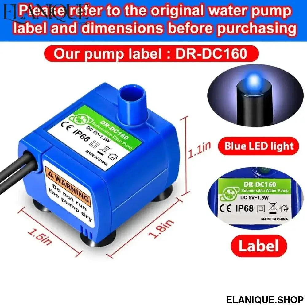 Water Pump Pet Cat Water Fountain Pump With LED Light - Replacement Motor For Cats Dogs Water Dispenser - USB Plug Pet Accessory - Elanique