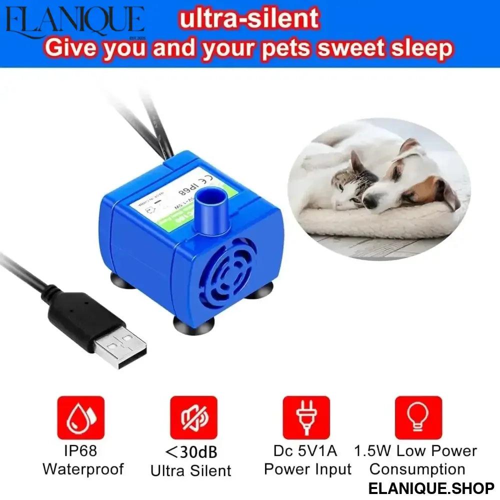 Water Pump Pet Cat Water Fountain Pump With LED Light - Replacement Motor For Cats Dogs Water Dispenser - USB Plug Pet Accessory - Elanique