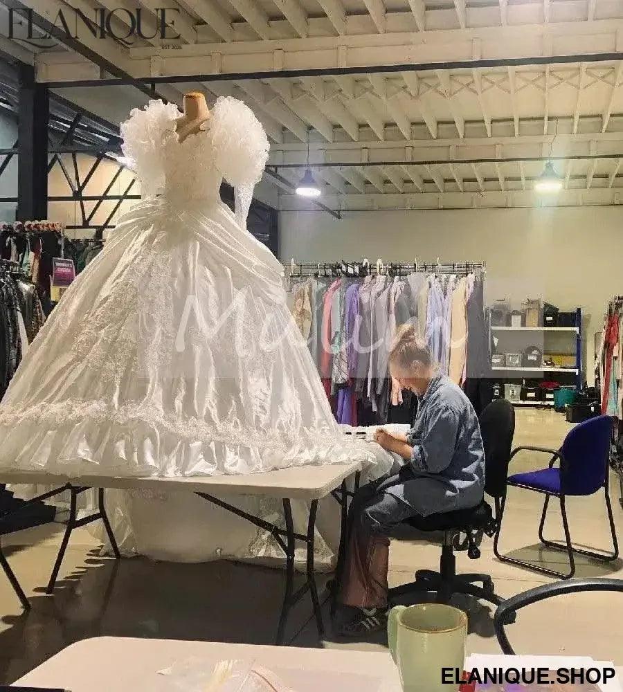 Wedding Dress Gypsy Ruffles Long Sleeve Lace Victorian Bride Dress - Elanique