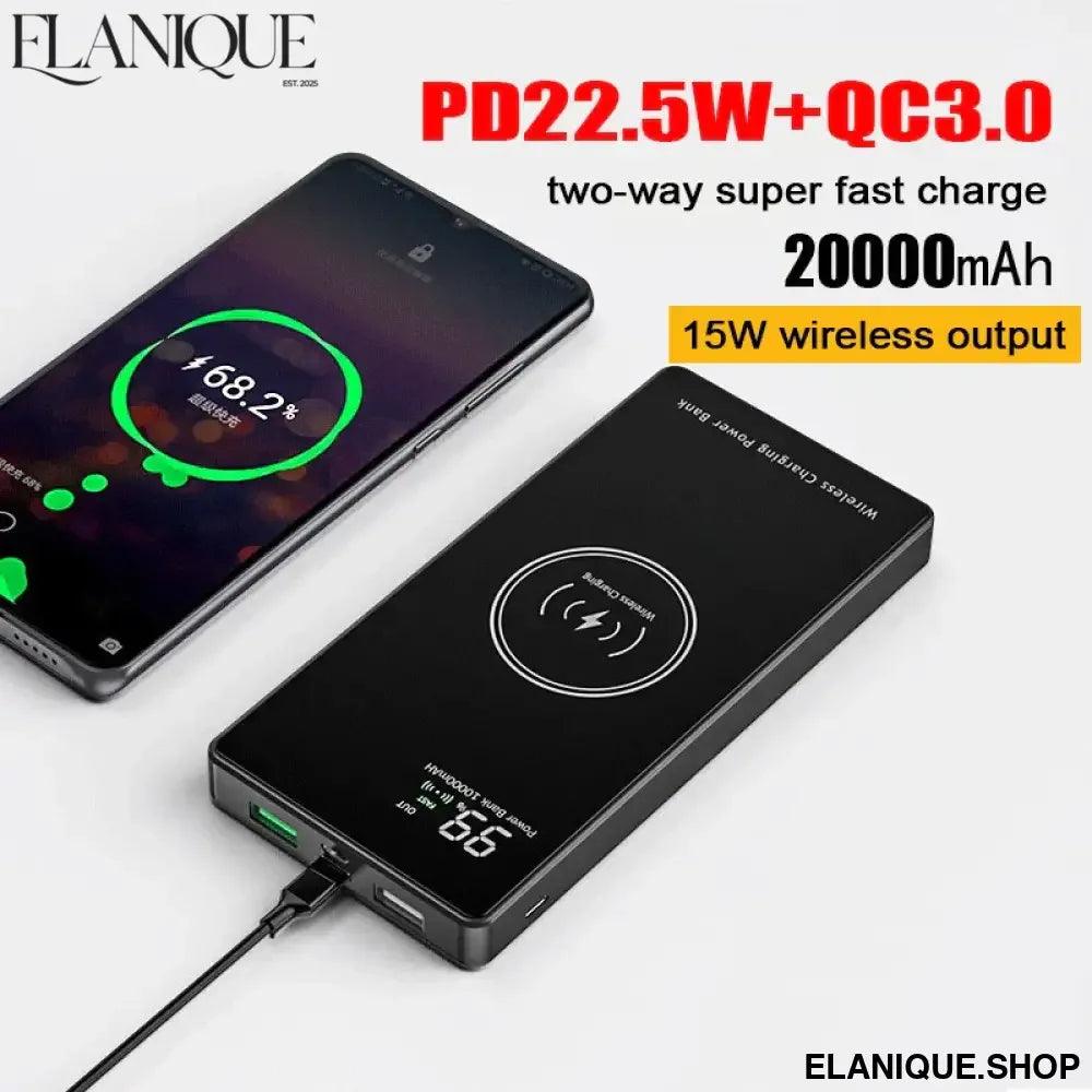 Wireless Charger Power Bank mirror Portable Battery Charger for iPhone 15 Xiaomi Huawei 20000mAh 22.5W Fast Charging Powerbank - Elanique