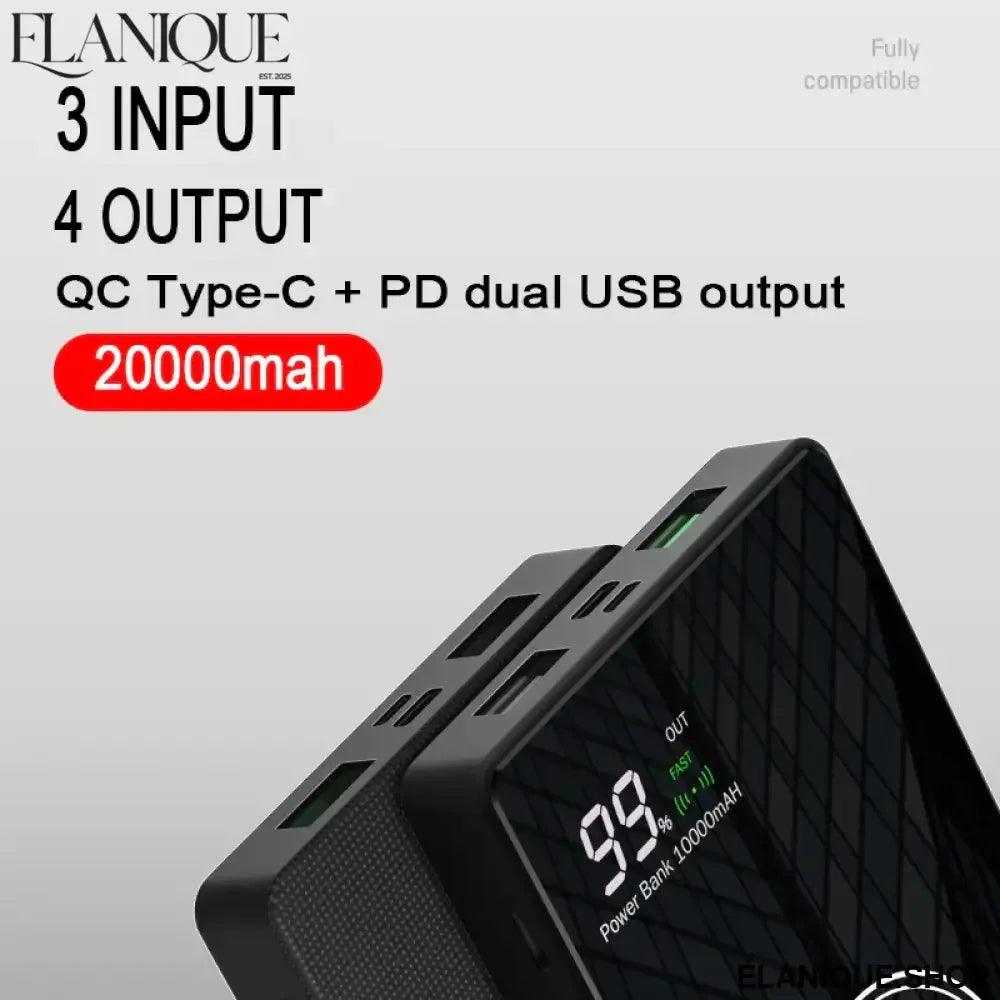 Wireless Charger Power Bank mirror Portable Battery Charger for iPhone 15 Xiaomi Huawei 20000mAh 22.5W Fast Charging Powerbank - Elanique